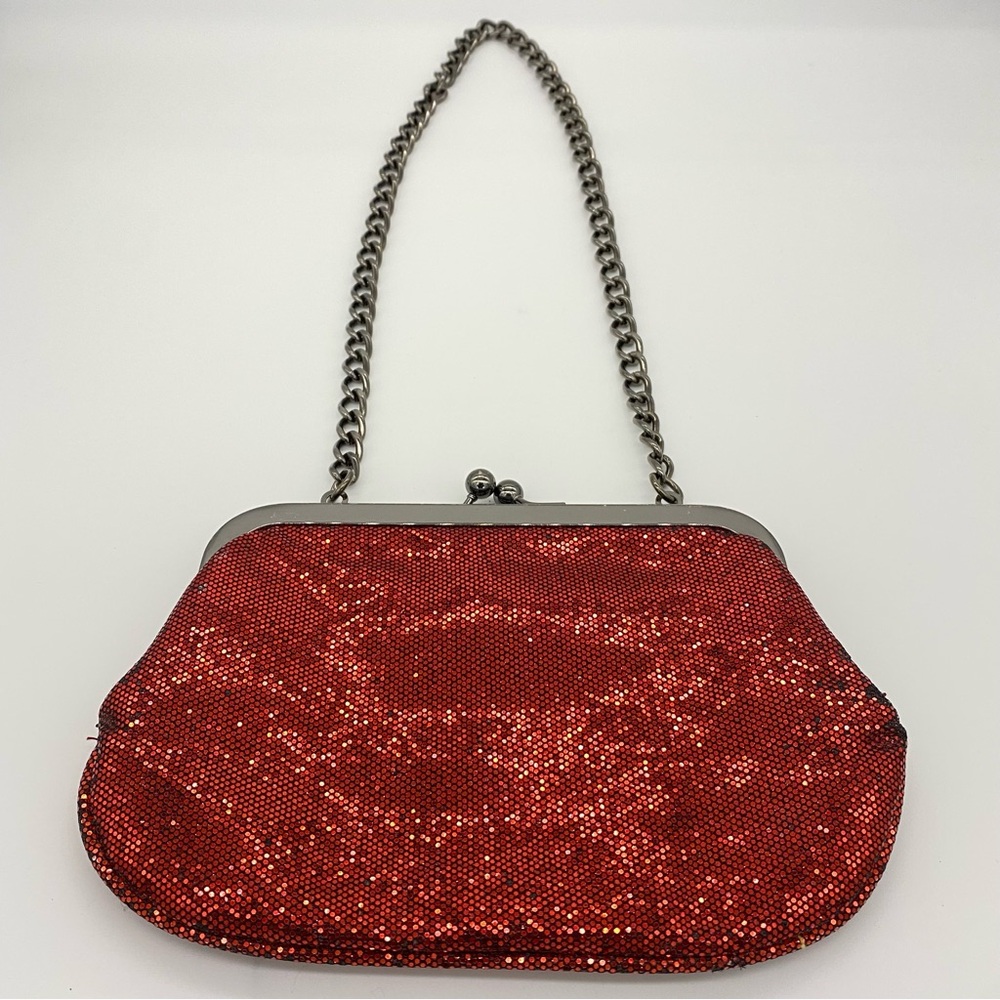 Express Red Clutch with Chain and Kisslock Closure